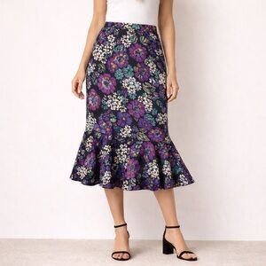 Vtg 90s Y2K Mermaid cut short midi skirt Floral Native Colorful Rayon Sz 14